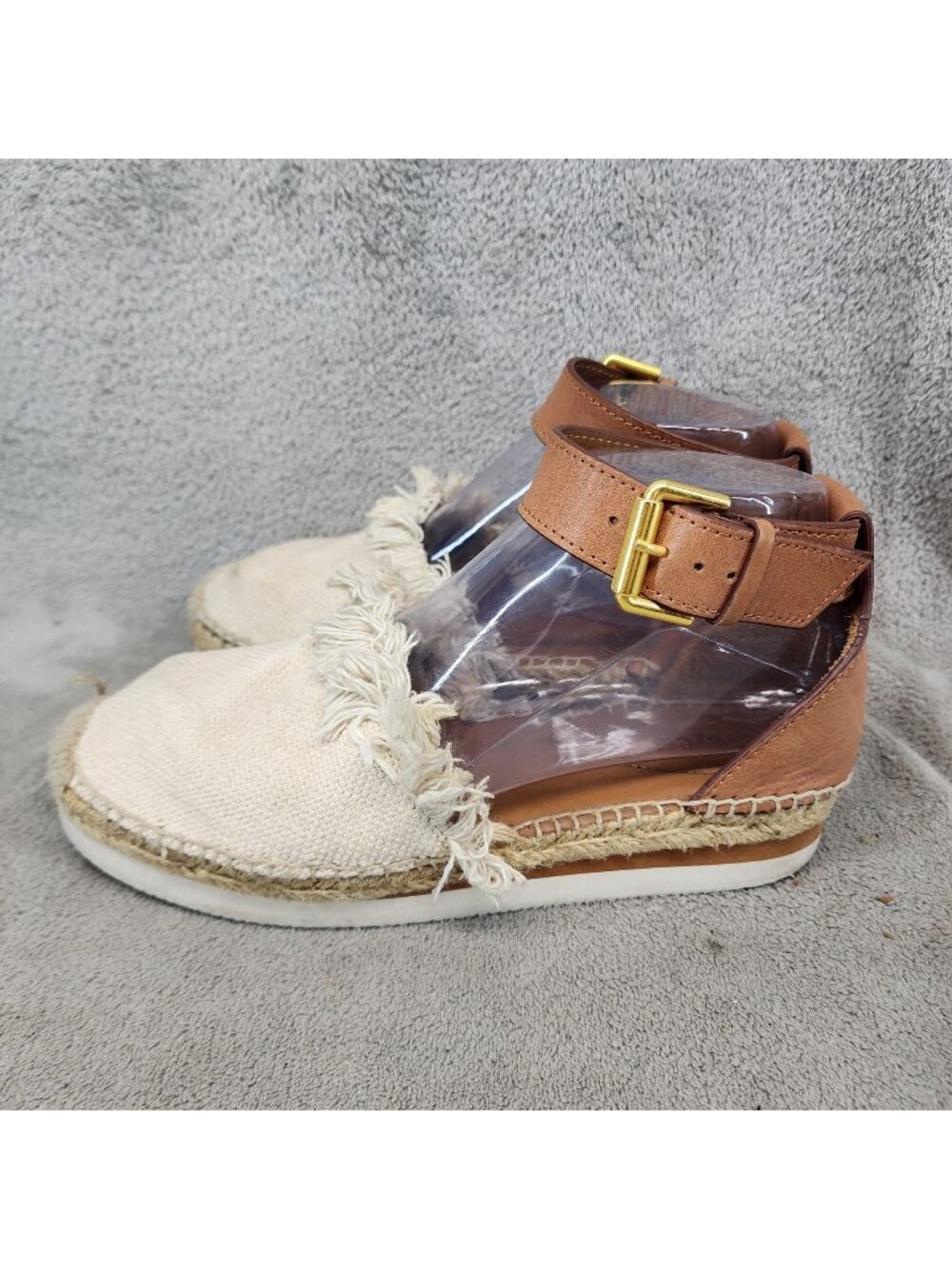 See by Chloe Shoes Womens 7 Tan Textile & Leather Glyn Espadrille Sandals *Read*